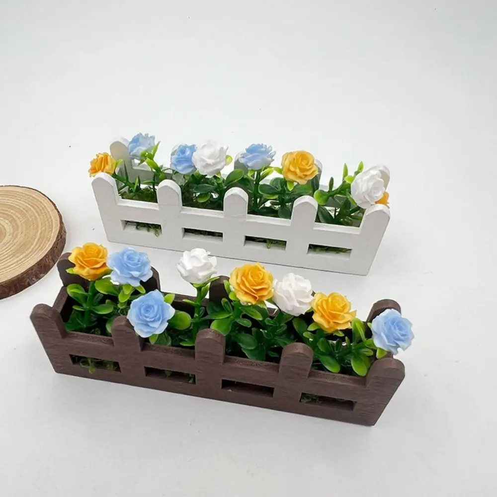 1:12 Scale Dollhouse Simulated Rose Flowers 5 Colors Lifelike Flower Fence Decor Miniature Potted Plants Toys Doll House Decor