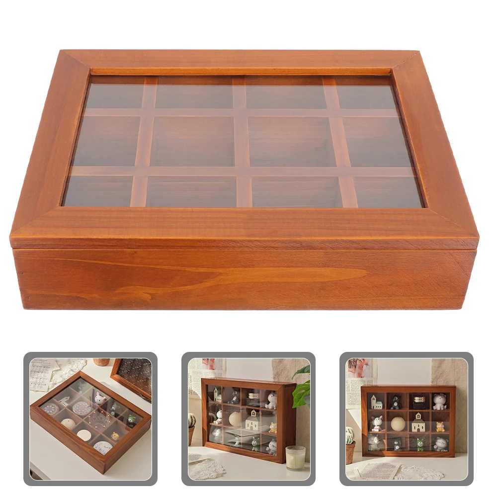 

Solid Wood Retro Aged Transparent Glass 12-compartment Storage Box Jewelry Stationery Case Tray Ring Wooden Jewlrey Orgainzer