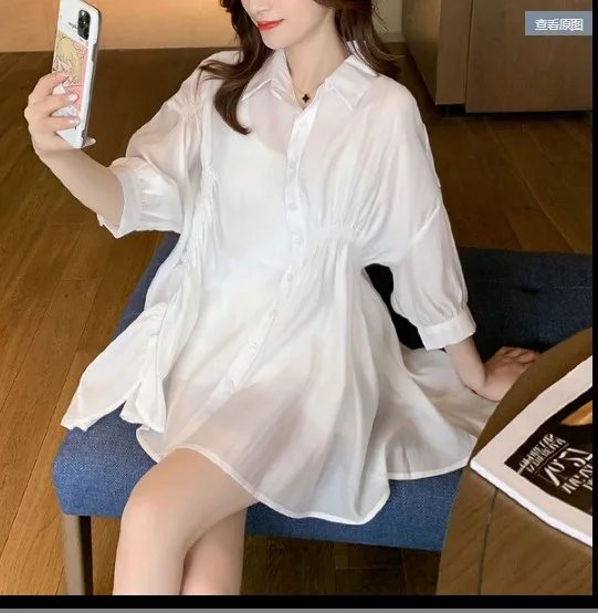 Maternity Summer Clothing Suits Solid Color Turn-Down Collar Shirts + Belly Shorts Twinset Loose Pregnant Woman Clothes Set Casual women maternity sets
