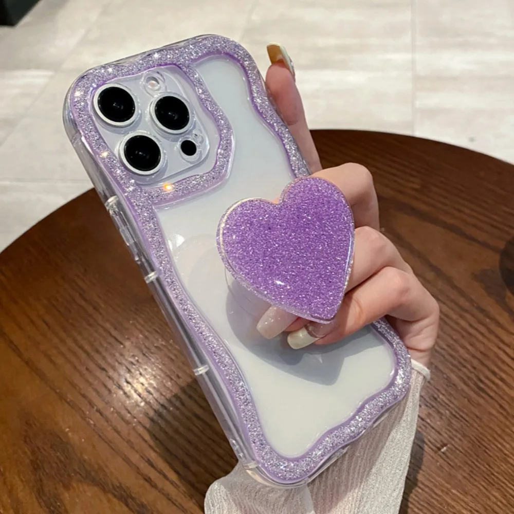 Coque de téléphone avec support en forme de cœur et diamant pailleté pour iPhone 16 15 14 13 12 11 Pro Max Plus, jolie coque antichoc avec support en forme de cœur en 3D_voghion.com