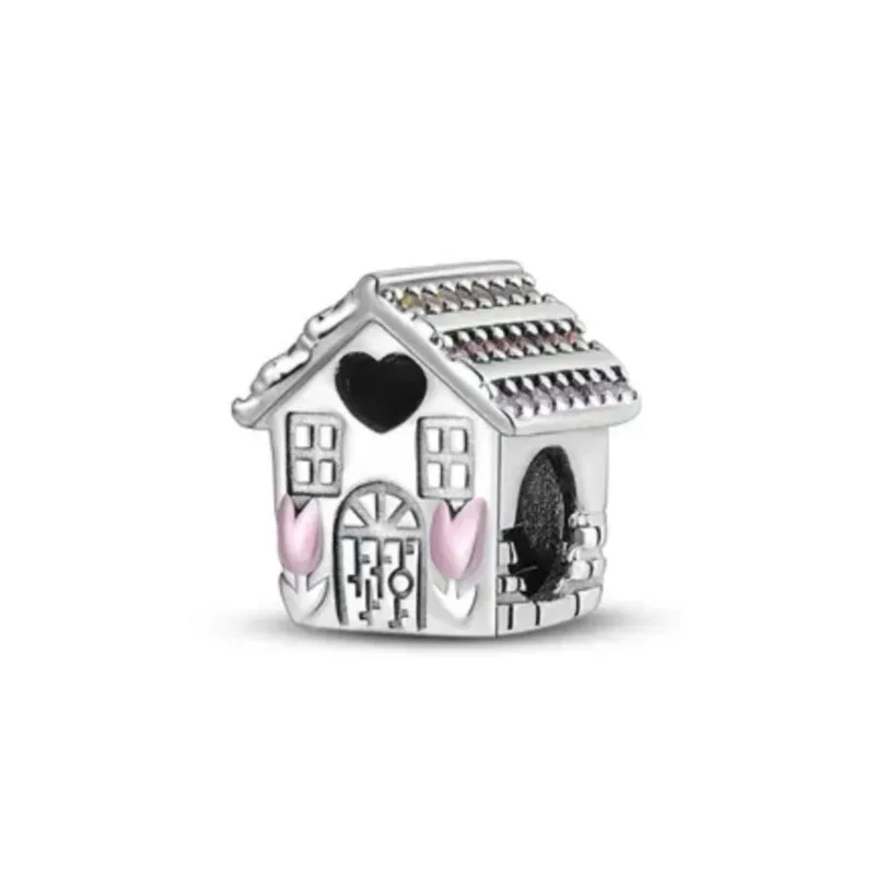 New Pink Heart Family Tree Pendant happy tree Charms house Beads Fit Original Bracelet Accessories 925 Silver Women Jewelry Gift 4