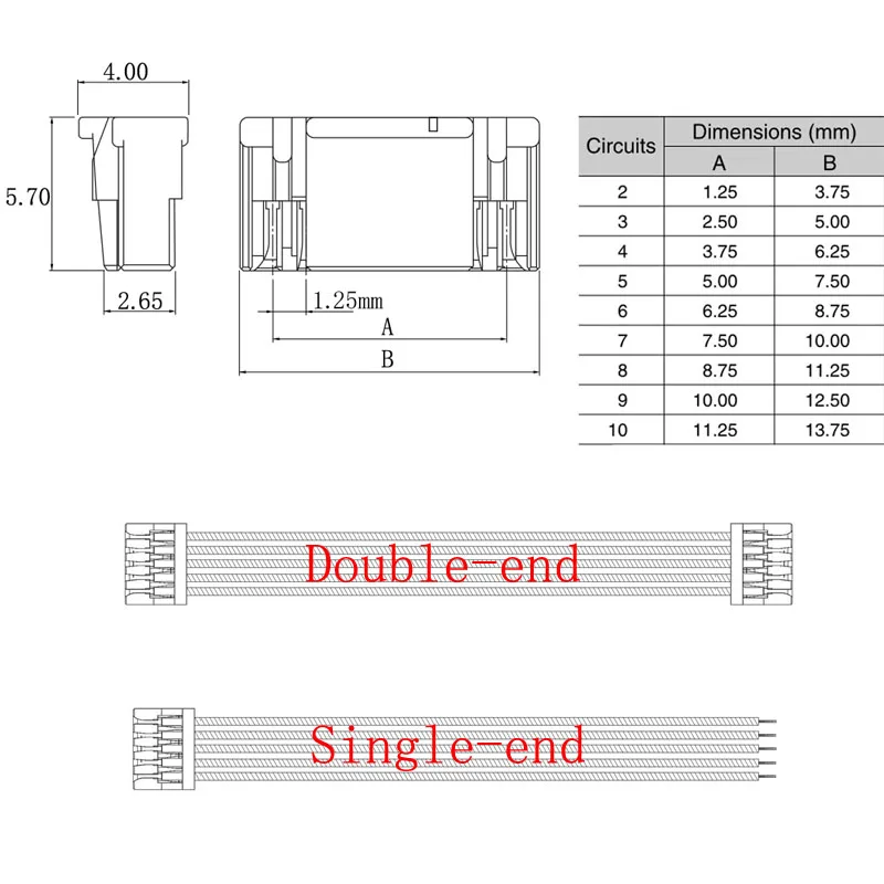 10 Stück Micro JST GH 1,25mm Steckverbinder (Buchse) 2/3/4/5/6/7/8/9/10-polig, Ein-/Doppelendige Kabelverbinder 15CM 28AWG – Detail 1