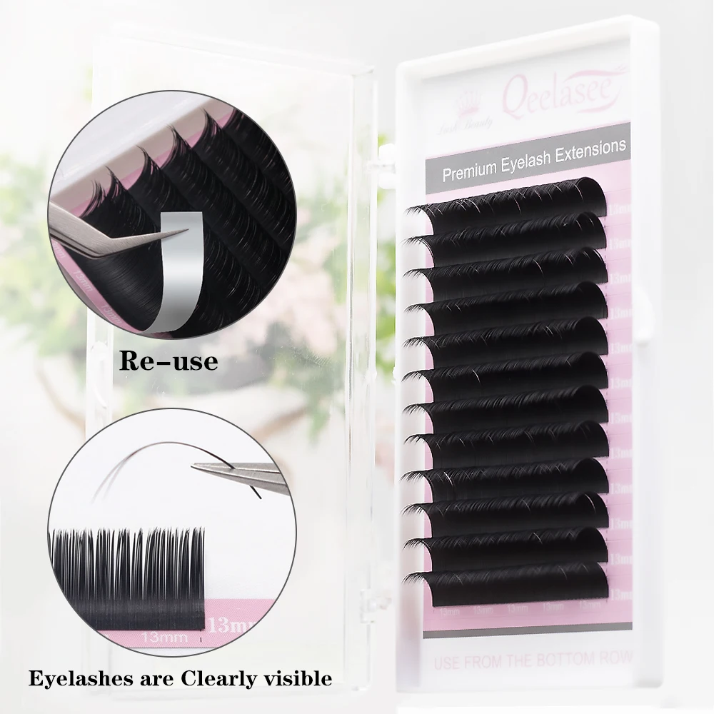 Qeelasee Flat Ellipse Eyelashes Split Tips Lashes 0.15 0.20 0.25Matte C D CC DD Black Color Super Soft Natural 2