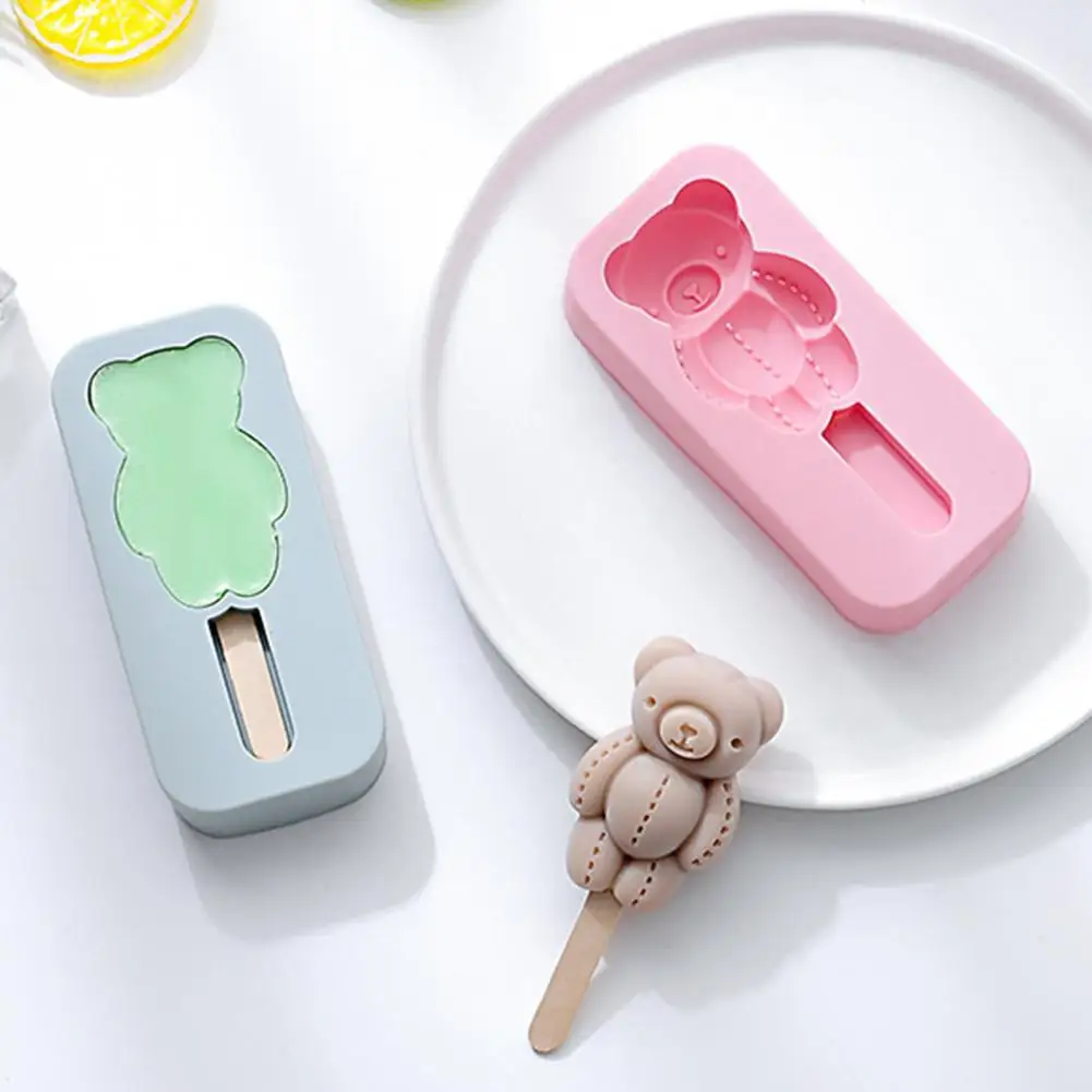 Ice Cream Mold With 20 Sticks Silica Gel Bear Rabbit Shaped Popsicle Mold Silicone Mold DIY Ice Cube For Summer Kitchen Gadget