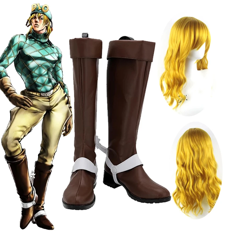 

JoJo's Bizarre Adventure Diego Brando Anime Cosplay Mens Shoes Boots Dio Brando Cosplay Golden Wigs Halloween Party Accessories