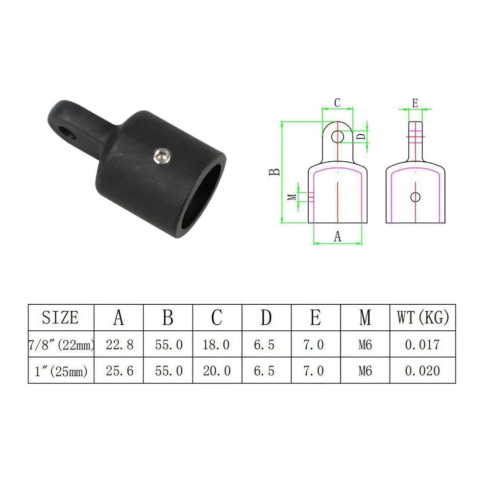 Black Nylon Top Cap High Strength 22MM 25MM Marine Bimini Tops Plastic Bimini Fittings For Yacht Boat 2PCS Bimini Top Fittings