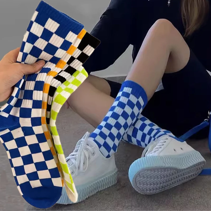 

Модные женские шахматные носки в стиле Харадзюку геометрические клетчатые носки корейские мужские хип-хоп хлопковые уличные носки унисекс Новинка