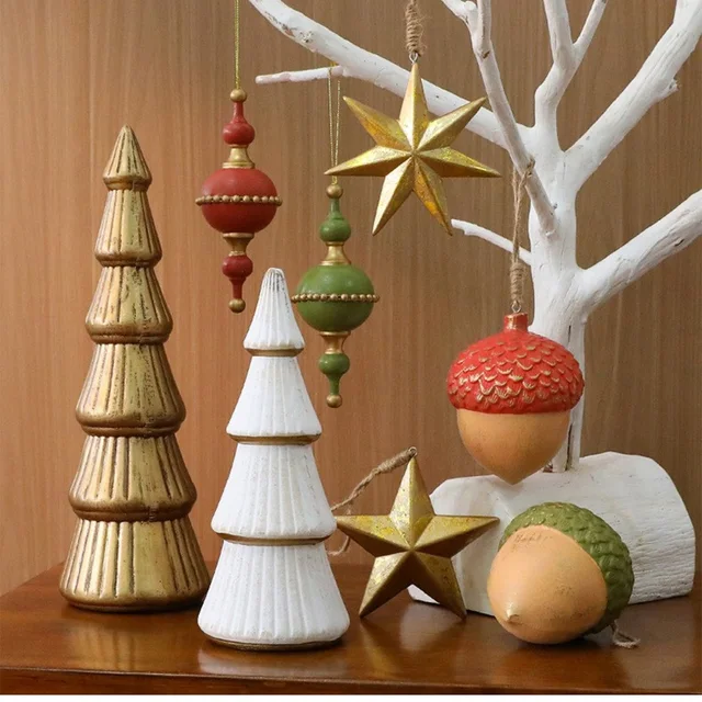 2025 Christmas Tree Wooden Ornaments, Christmas Indoor Tabletop Window Decorations, Golden Christmas Tree Tabletop Decoration 1