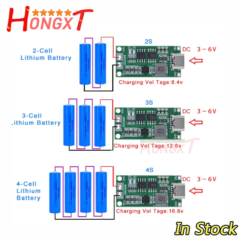 Multi-Cell 2S 3S 4S Type-C A 8.4V 12.6V 16.8V Step-Up Boost Lipo Polymer Li-Ion Charger 7.4V 11.1V 14.8V 18650 Batteria Al Litio
