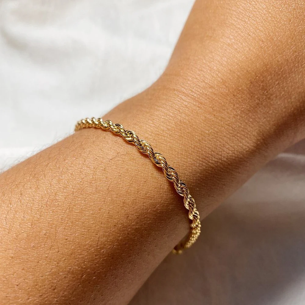 eManco Twisted Rope Chian Bracelet for Woman Hip Hop Punk 4MM Gold Color Stainless Steel Gold Color Necklace Fashion Jewelry - Image 5