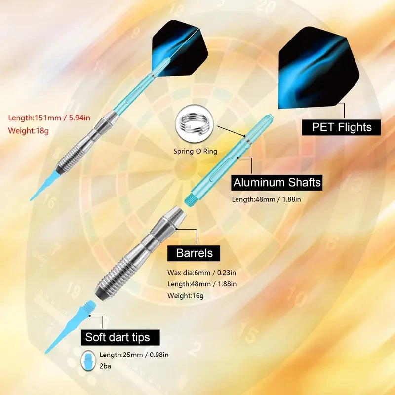 3pcs Of Soft-tip Darts About 18g Blue Four-part Assembly Standard Safety Shaft Aurora Wing Dart Flight Entertainment_desvips.com