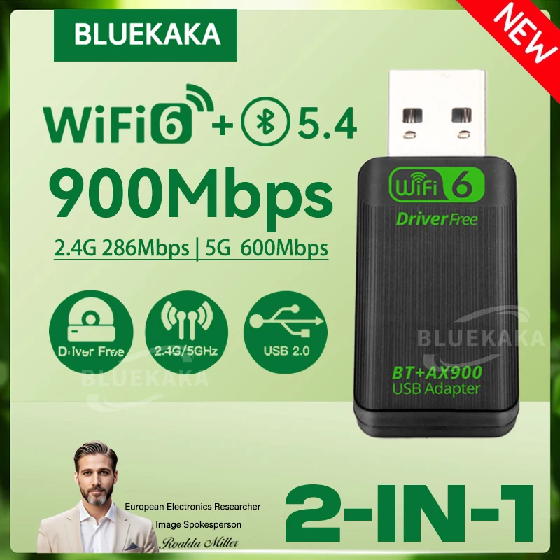 Nouvel adaptateur USB WiFi6 Bluetooth5.4 2 en 1 AX900, double bande 2,4G et 5 GHz, récepteur réseau sans fil Wlan, pilote gratuit, clé USB pour Win10/11