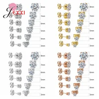 6 Pairs 3/4/5/6/7/8MM Mix Size 925 Silver Needle Rhinestone Claw Setting Simple Classic Stud Earrings for Man Woman Girl Boy 2