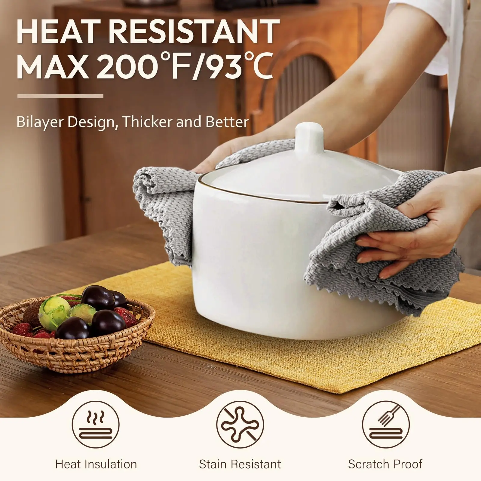 Set of 4 Dual-Layered Faux Linen Heat Resistant Placemats