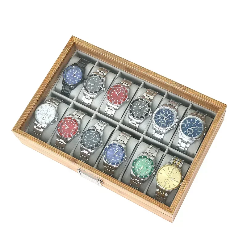 Retro 3/6/10/12 Girds Bamboo Watches Storage Clock Box Watch Holder Organizer Watch Display Woodiness Box for Handmade Festive watch storage box