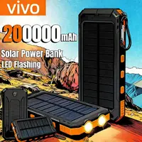 VIVO Waterproof Outdoor Solar Power Bank 200000mAh Dual USBTravel Outdoor Solar Mobile Phone Charger Solar Powerbank For Camping