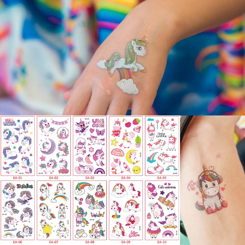 

10pcs/Set Unicorn Temporary Tattoo Stickers Kids Birthday Party Decorations Unicorn Waterproof Stickers Hand Arm for Child