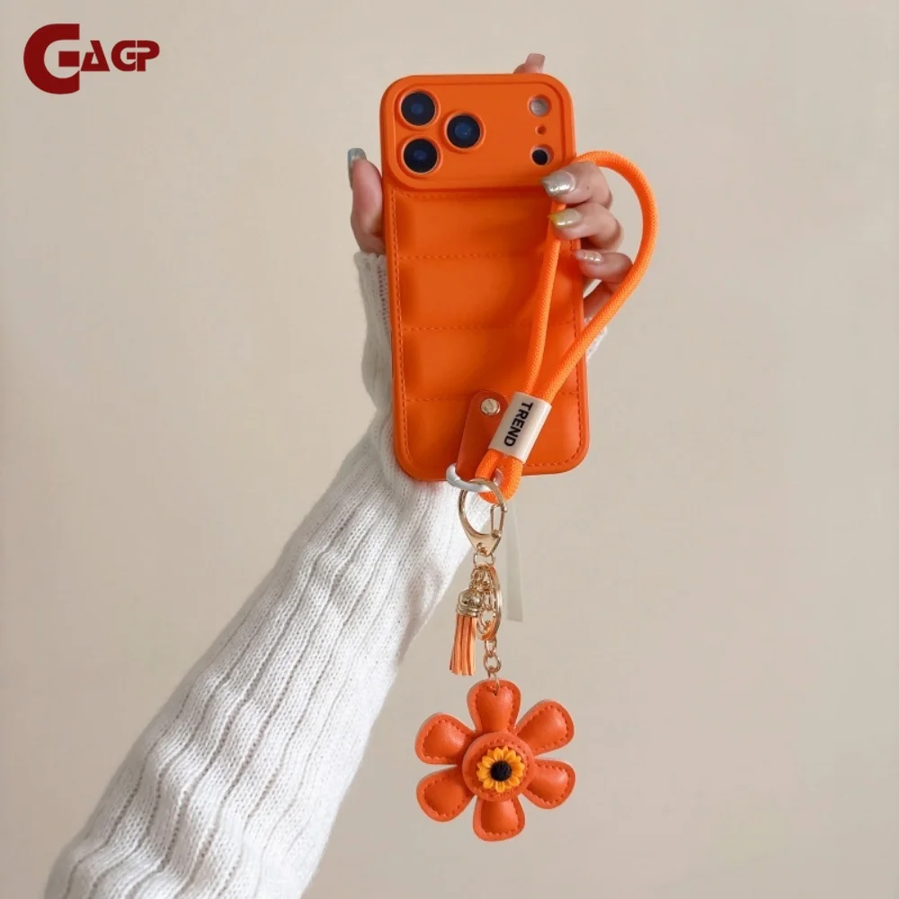 Sunflower Pendant Lanyard Case with Wrist Strap - Shockproof Soft Down Jacket Cover