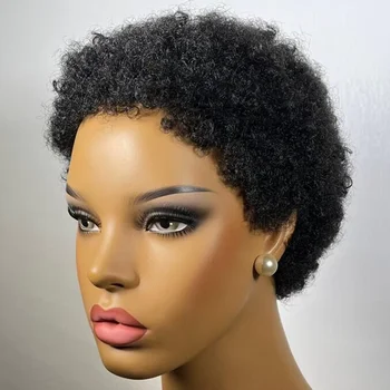 NEW Short Afro Kinky glueless Wig/Afro Wig for gym, 100% human hair Black short Afro Wig for black women 1