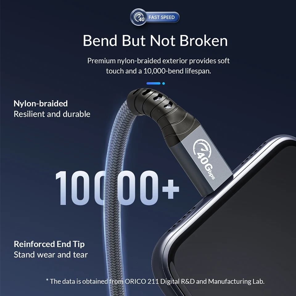 Orico pd Cabo para Thunderbolt Vídeo 8k @ 60hz 40gbps Transferência de Dados 100w 5a Carregamento Rápido Náilon Trançado 2m para Macbook Samsung - Image 5