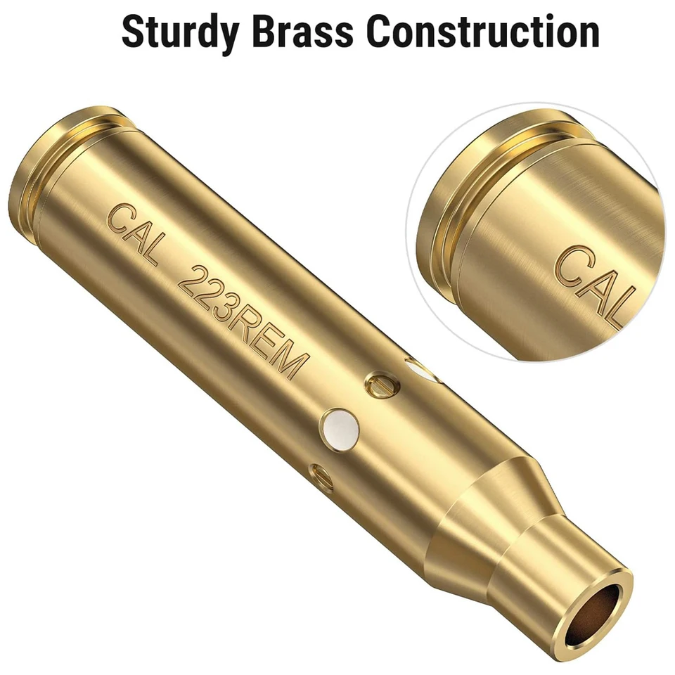 Red Laser Boresighter For .223 Rem 5.56 & 9mm – Brass Bore Sight Tool For Rifle And Handgun
