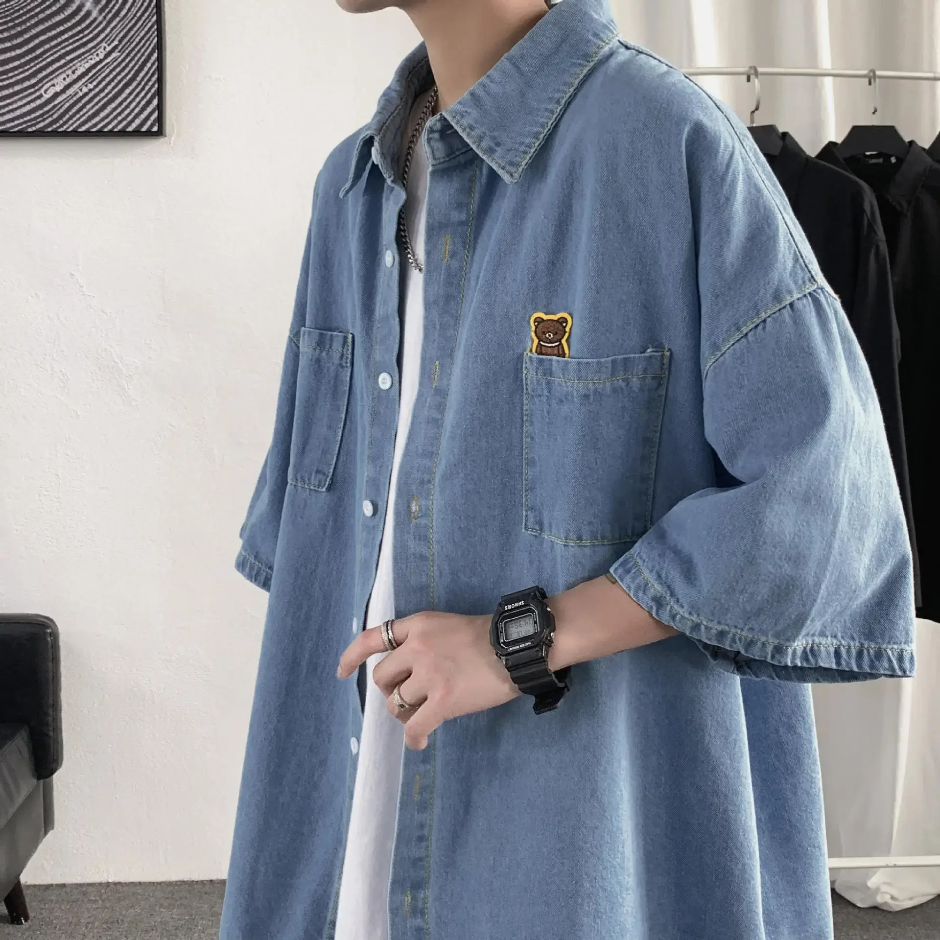 High Street Washed Denim Shirt Men's Summer Short Sleeve Casual Shirt Comfortable Cotton Top Quality Detection Report