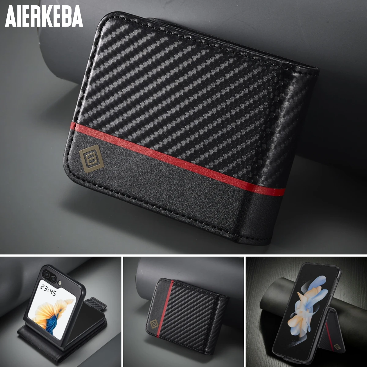 Premium Carbon Fiber Leather Magnetic Flip Wallet Case – Sleek Phone Cover with Card Holder