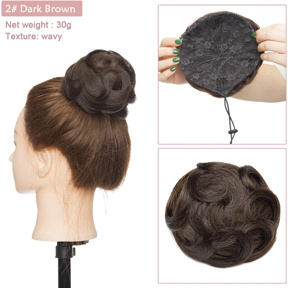 SEGO 100 % Echthaar-Dutt-Verlängerung, Donut-Chignon-Haarteile für Damen und Herren, Instant-Up-Do-Dutt-Haargummis mit Kordelzug – Detail 16