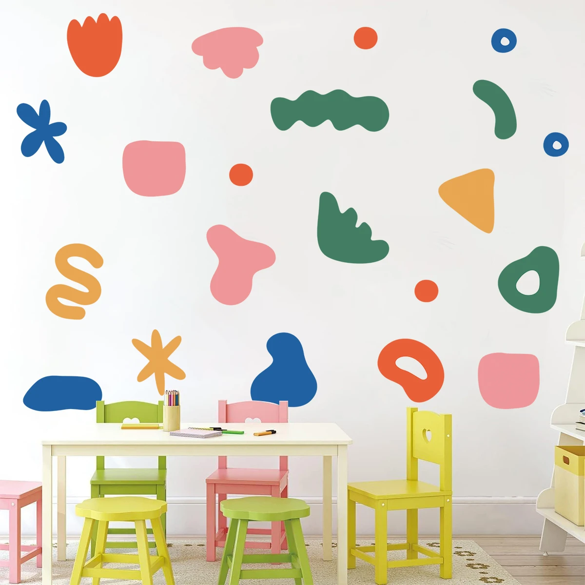 Wall Stickers 2Pc Cartoon Multi-color Geometric Pattern Wall Stickers for Kids Room Baby Nursery Bedroom Decoration Home Decor