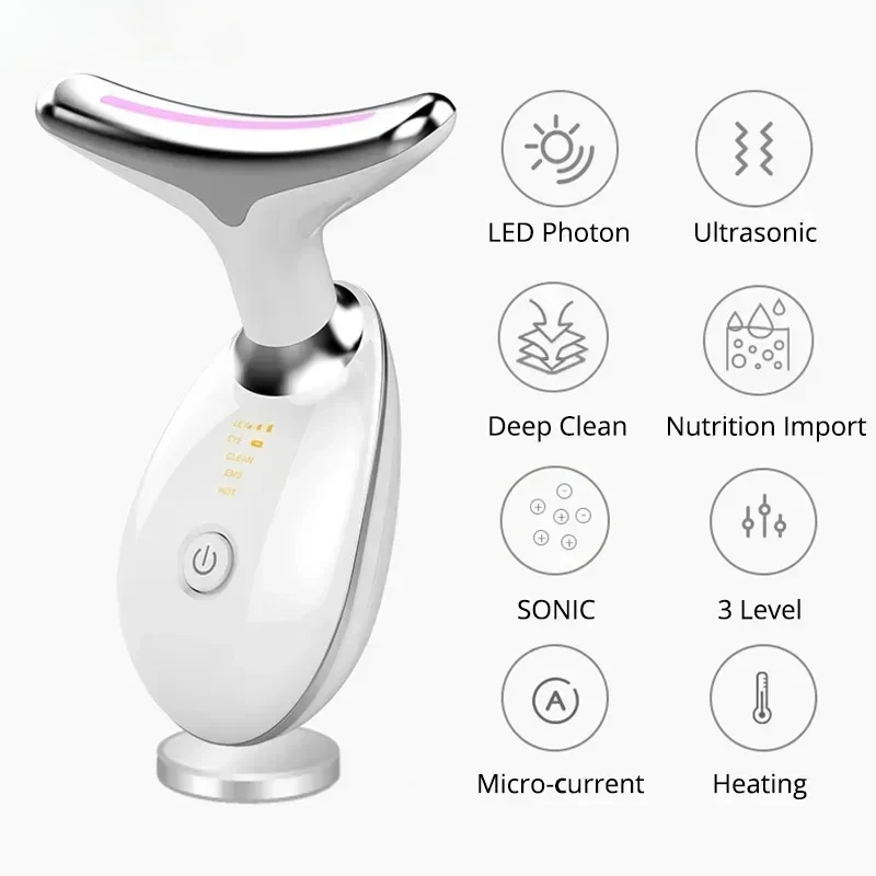 7 Color EMS Neck Beauty Device Face Lifting Massager Double Chin Remover Anti Wrinkle LED Photon Skin Tightening Facial Massager led facial mask facial machine