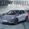 New 1:24 Teslas Model Y Model 3 With Charging Pile Alloy Car Die Cast Toy Car Model Sound and Light Children's Collectibles Gift 1
