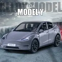 New 1:24 Teslas Model Y Model 3 With Charging Pile Alloy Car Die Cast Toy Car Model Sound and Light Children's Collectibles Gift 1