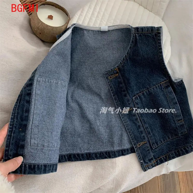 Korean 2-7 Year Spring Children Boys Denim Vest Sleeveless Single Breasted V Neck Kid Boys Coat Cotton Thin Baby Vest