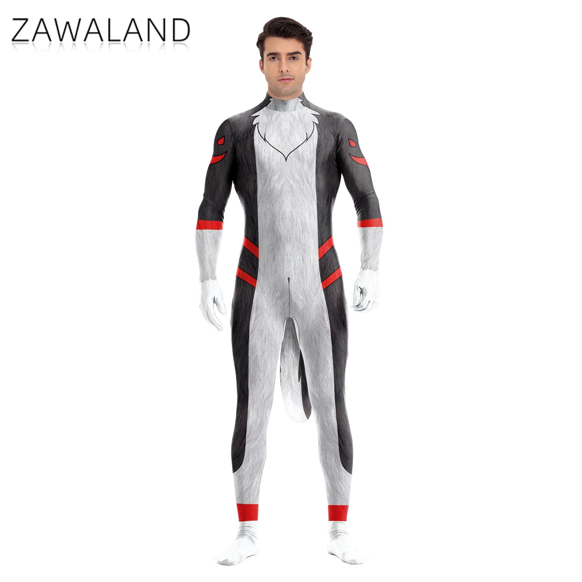 Zawaland Adult Fancy Petsuit Wolf Printed Cosplay Costume Carnival Animal Bodysuit Purim Disguise Zentai Festival Party Catsuit cosplay costume
