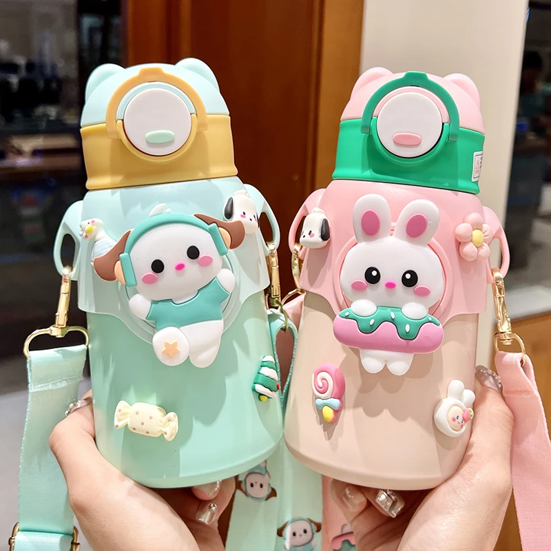 Kawaii Thermos Water Bottle Cute Antlers Children's Straw Stainless Steel  Student Kindergarten Baby Water Cup Cartoon Kids - AliExpress