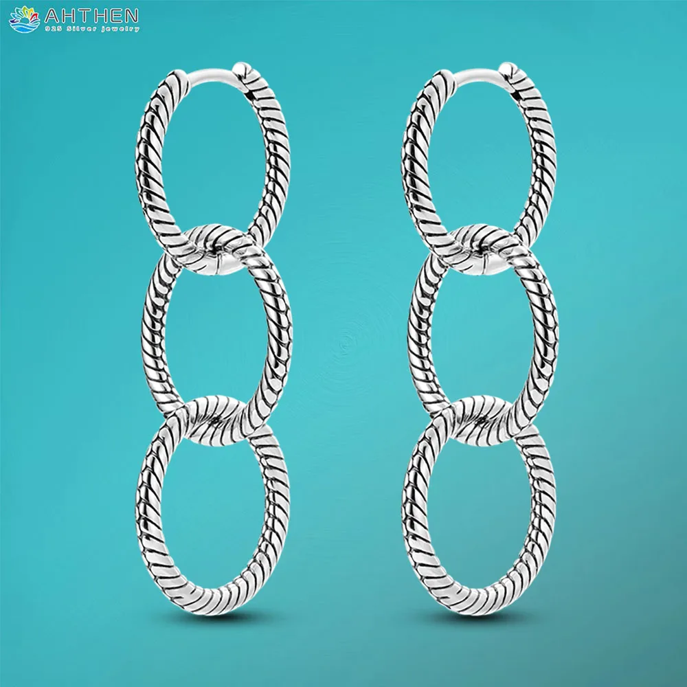 

Ahthen 925 Sterling Silver Stud Earrings Eternal Three-ring Snake Bone Hoop earrings Ear Hooks Fashion Women Earrings Free