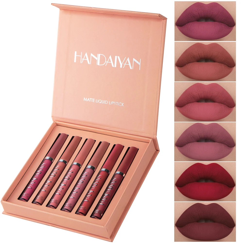 Handaiyan 6 Colors/box Matte Liquid Lipstick Set Professional Lips Makeup Kit Nude Lip Gloss Waterproof Cosmetics Glosses - Makeup Sets -