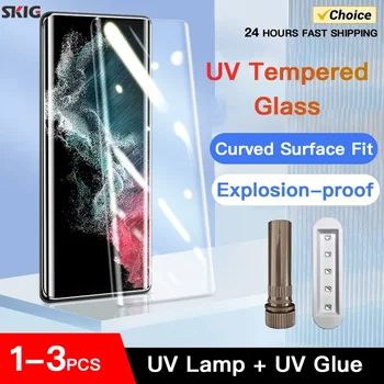 Pellicola in vetro temperato SKIG UV per Samsung Galaxy 25 S24 S23 S22 S21 S20 Ultra Plus completamente curva per protezione schermo S24Ultra