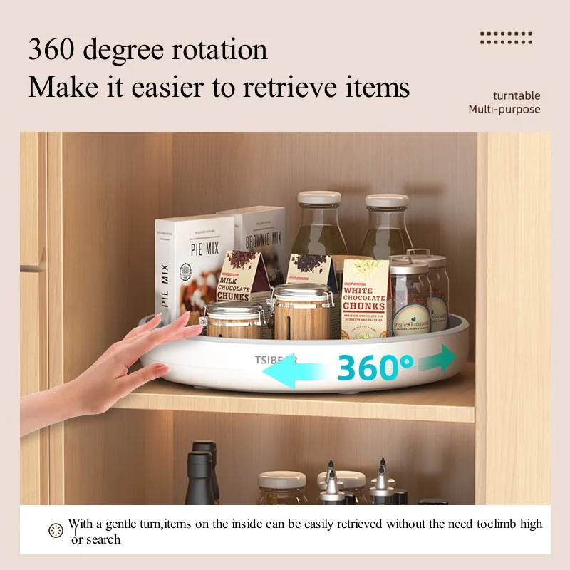 360° Rotating Spice Rack Turntable Cupboard Pantry Cabinet Organizer Non-Slip Condiment Holder Shelf Kitchen Storage Tray 6