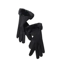 Women's Plush Suede Touchscreen Winter Gloves (Black)
