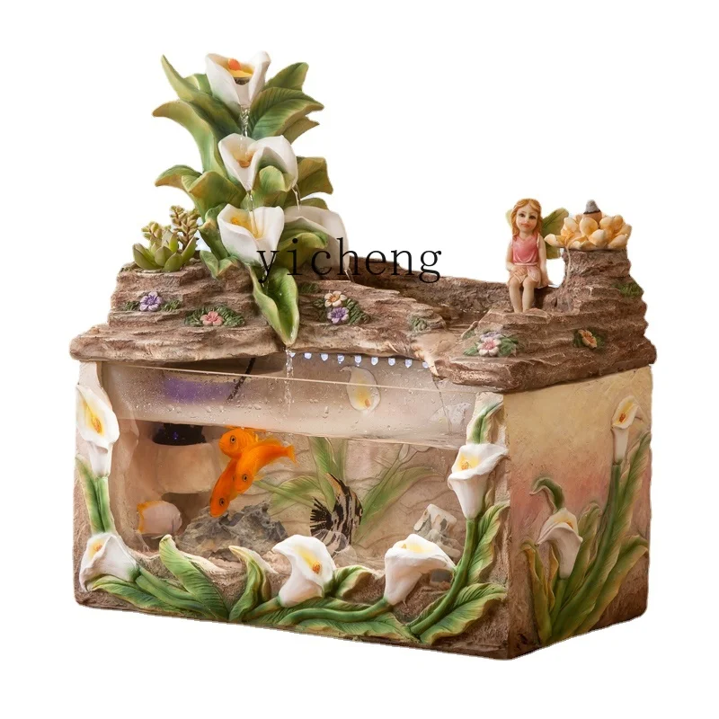 

Yy European-Style Small Water Fish Tank Living Room TV Cabinet Lucky Decoration Nordic