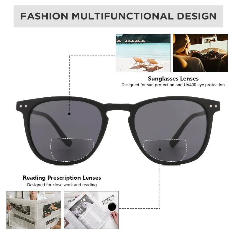 ZENOTTIC Fashion Reading Glasses Sunglasses With Diopters Square UV-resistant Men Women Reader Hyperopia Presbyopia Eyeglasses