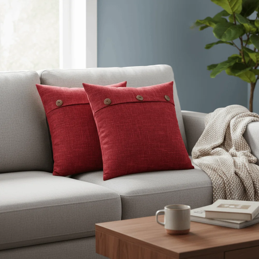 2PCS Imitation Linen Pillow Cover Japanese Style Breathable Cushion Cover 45×45cm Soft Buttoned Pillowslip Sofa Decor