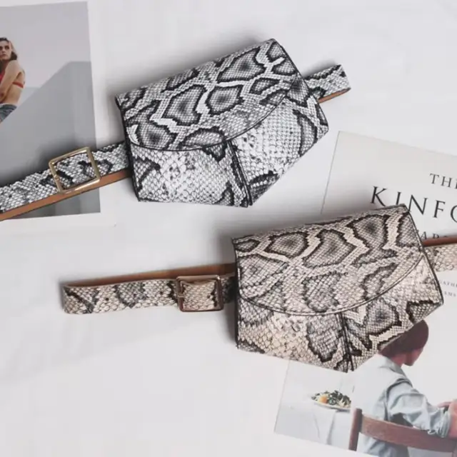 Fashionable Small Waist Bag Versatile Women Small Delicate Snake Skin Decorative Belt Saddle Bag Fashionable Sweater Belt Trendy 2
