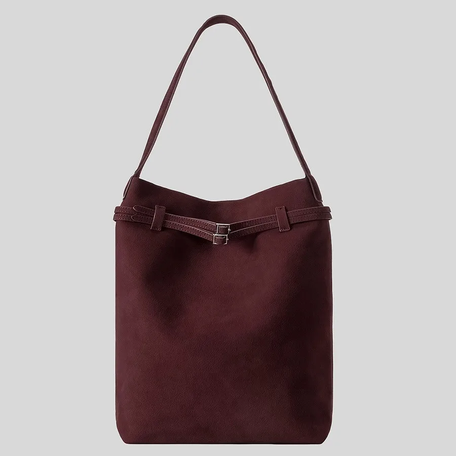 New Original Design Coffee Color Large Bucket Tote Winter Matte Suede  Leather Women Shoulder Bag Commuting Handbag