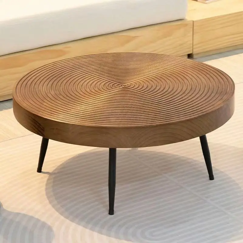 

Nordic Creative Growth Ring Solid Wood Tea Table Homestay style Round Low Table with Original Wood Home Retro Living Room