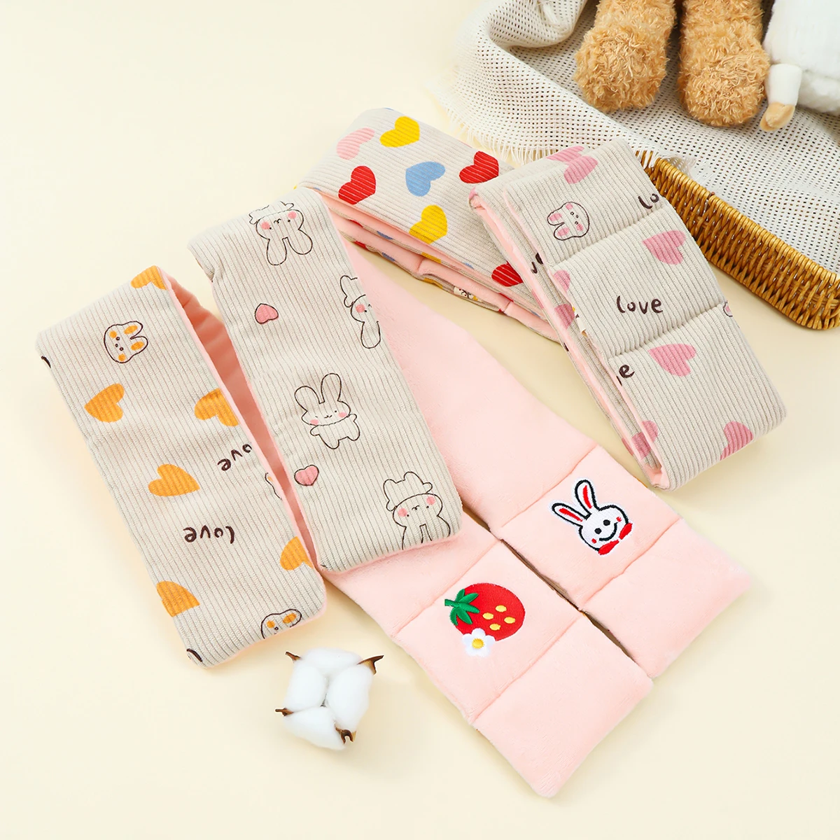 Boys Girls Winter Scarfs Thick Plush Cross Children's Scarf Baby Bib Cute Cartoon Rabbit Neck Protection Warm Shawl
