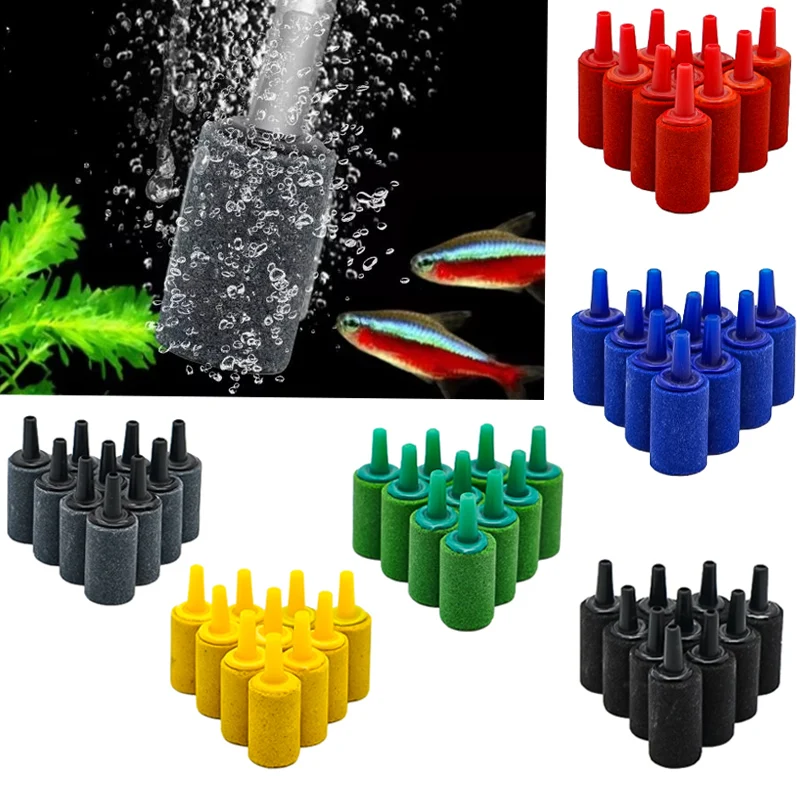 Aquarium Air Stone 5/10Pcs Aquarium Cylinder Shape Air Stone Mineral Bubbles Release Fish Tank Pump Airstone Aeration Aerator Accessories