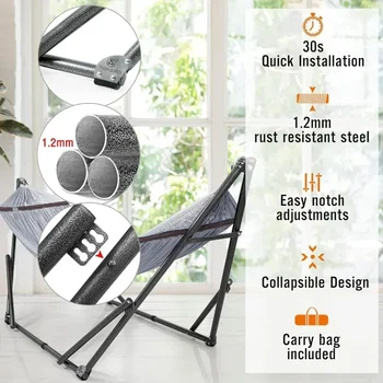 Double Hammock with Stand Included for 2 Persons/Foldable Hammock Stand 600 Lbs Capacity Portable Case - Outdoor Camping Hammock 3