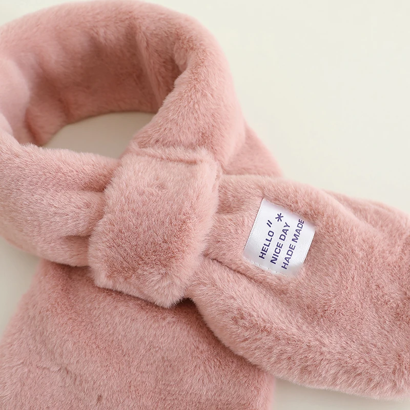 Solid Color Winter Baby Scarf Korean Kids Plush Neck Warmer Boys Girls Windproof Warm Cross Scarves